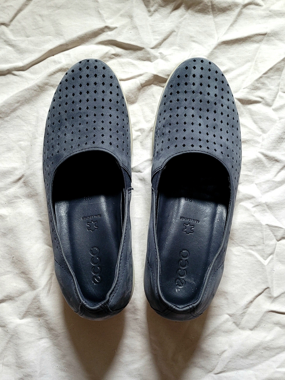 Ecco Women's Navy Perforated Slip-On Loafers